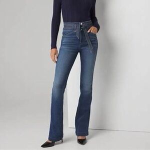 Extra High-Waisted Slim Flare Jeans, WHBM, Size 4 Long